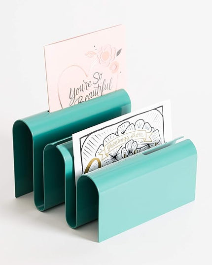 U Brands Metal Desk Organization Kit, Arc Collection, Cup, Tape Dispenser and Letter Sorter Included, Green (3605A00-01)