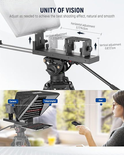 NEEWER Basics X16B Aluminum Alloy Liftable Teleprompter 16" for iPad Tablet DSLR Camera, No Assembly, Remote & App Control, Compatible with iOS Android, Pro for Online Teaching Live Streaming