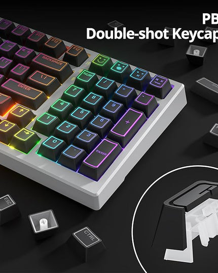 Guffercty kred 142 Key Black Cherry Profile Keycap Set, PBT Shine Through Translucent Characters Compatible with MX Switches Mechanical Keyboard(Ray Edge Black)