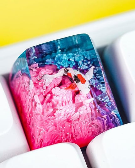 Kohaku Koi Artisan Keycap Blue and Pink Ocean Coral Reef R1 SA Profile Custom Keycaps 1U ESC Handmade Gaming Resin Key Cap Cherry MX Switch Compatible Mechanical Keyboard Koi Lover Gift
