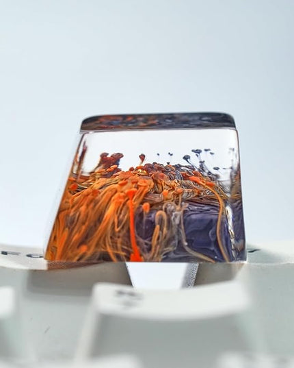 Ocean Coral Artisan Keycap Black and Red Coral Reef R1 OEM Profile Custom Keycaps 1U ESC Handmade Gaming Resin Key Cap Cherry MX Switch Compatible Mechanical Keyboard Lover Gift