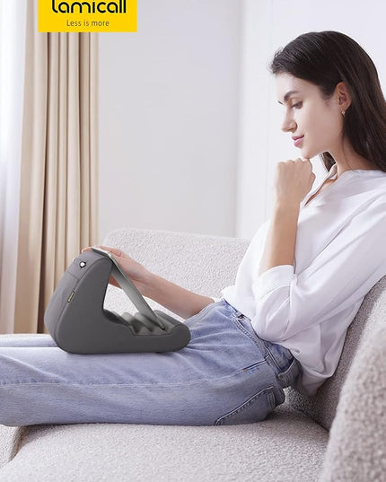 Lamicall Tablet Stand Pillow Holder - Tablet Pillow Soft Pad for Bed, Lap Phone Stand with Stylus Mount & Pocket, for iPad Pro 12.9, Air, Mini, Kindle, Galaxy Tab and 4-13" Devices, Dark Grey