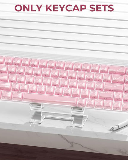 XVX Pink Keycaps, Crystal Jelly Keyboard Keycaps OEM Profile Side Printed Keycap Set Compatible with 61/68/84/87/98/100 ANSI Layout MX Switches Mechanical Keyboard