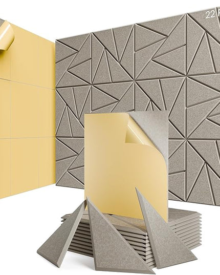 22 Pack Acoustic Panels with Self-Adhesive, 12"X 12"X 0.4"Sound Proof Foam Panels, Sound Panels High Density, Soundproof Wall Panels for Home Studio Office Camel