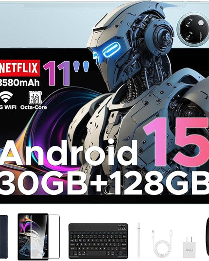 DOOGEE Tab A9 Pro+(2025) 11 inch Tablet with Keyboard,Android 15 Tablet with 90Hz Display,30GB+128GB/TF 2TB Octa-Core Gaming Tablets,8580mAh,1080P,BT 5.0+5G WiFi Tablets,13MP+5MP,Face ID/OTG