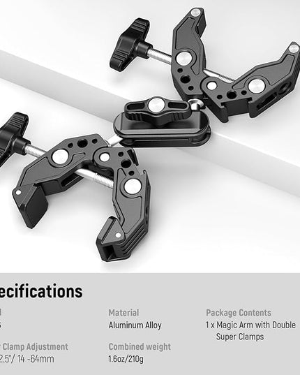 Neewer Double Super Clamp Camera Mount with Magic Arm, Cold Shoes for Desk Studio Light Stand Holder Photography Reflector, Flag, Cross Bars, Motorcycle, Umbrella, Pole Stick Shoot Accessories Tools