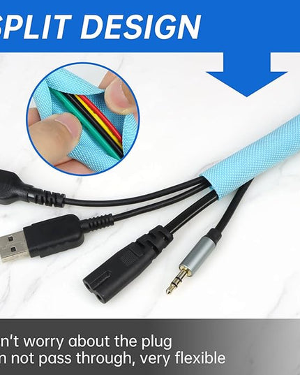 YOUBO Split Braided Cable Sleeve，Flexible Wire Loom Tubing, Automotive Cord Protector Pet Proof, Cable Management for Computer TV Electric Wires Harness 16ft (Sky Blue, 13mm（1/2")