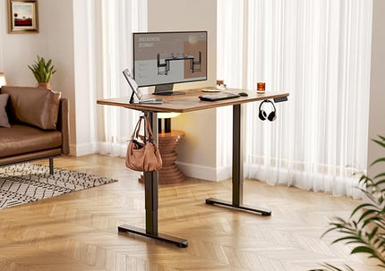 YDN Electric Standing Desk Adjustable Height, 48 x 24 Inches Stand up Desk with Cable Management, Home Office Desks with Splice Board & Black Frame, Rustic Brown Top