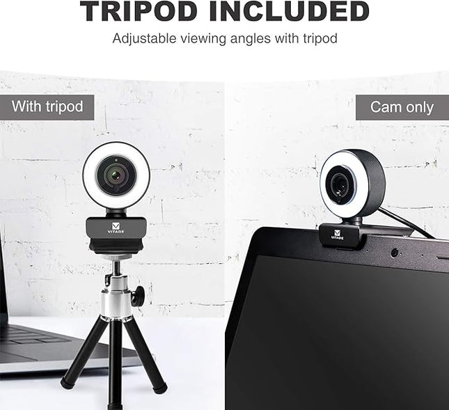 Streaming Webcam 1080P, 960A HD Web Camera USB Web Cam for Gaming Conferencing Video Chatting Mac Windows Desktop Computer Laptop Wide Angle Webcam with Ring Light & Microphone & Tripod