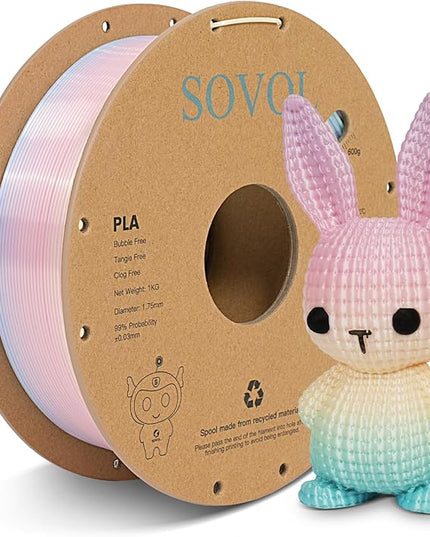 Sovol 3D Printer Silk Shiny Multicolored Gradient Fast Change Rainbow PLA 1kg (2.2 lbs) Spool 3D Printing Materials, Dimensional Accuracy +/- 0.03 mm, 1.75 mm