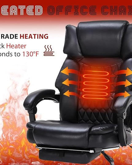 Massage Office Chair with Foot Rest 6 Points Vibration and Heat Home Office Desk Chairs for Heavy People 400lbs Reclining Managerial Chairs Ergonomic Executive Chair (Black)