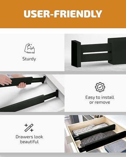 4 Pack Drawer Divider - Bamboo 2.6" High, 12.5-17" Adjustable Drawer Organizers for Clothes, Expandable Dresser Separators in Bedroom, Bathroom, Kitchen, Office Organization and Storage (Black)