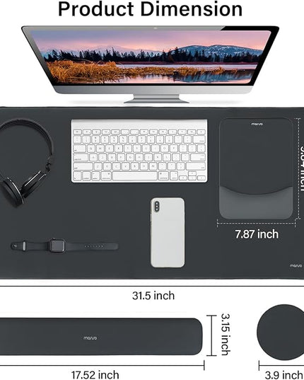 MOSISO Keyboard Mouse Pad Set, Large Gaming Mouse Pad&Rectangular Keyboard Wrist Rest&Mousepad with Wrist Rest&Coaster, Ergonomic Non-Slip&Easy Typing Pad with Curved Silicone Lining, Slate Gray