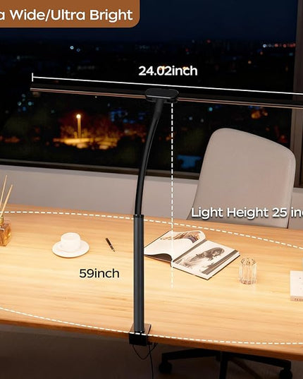 LED Desk Lamp with Clamp, Double Head Adjustable Architect Light, Eye-Caring Monitor Desk Lamp for Home Office, Flexible Gooseneck Task Lamp with 10 Brightness Levels & 5 Color Temperature Modes Black