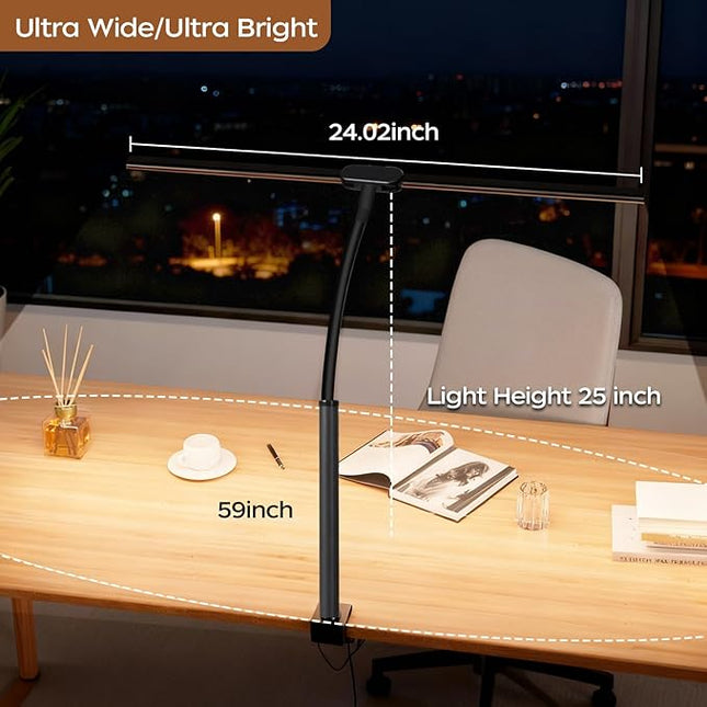 LED Desk Lamp with Clamp, Double Head Adjustable Architect Light, Eye-Caring Monitor Desk Lamp for Home Office, Flexible Gooseneck Task Lamp with 10 Brightness Levels & 5 Color Temperature Modes Black