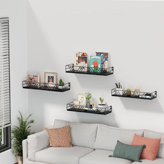 Floating Shelves for Wall Set of 4, Different Sizes Mounted Wood Floating Shelf, Wall Shelves for Living Room,Bedroom, Bathroom, Kitchen, Farmhouse Decor, Office