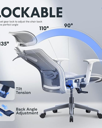 FLEXISPOT OC3 Air Ergonomic Office Chair High Back Computer Chair with Adjustable Lumbar Support/Armrest/, Breathable Mesh Seat Cushion Backrest, Chairs for Home Office Gaming Working, Light Gray