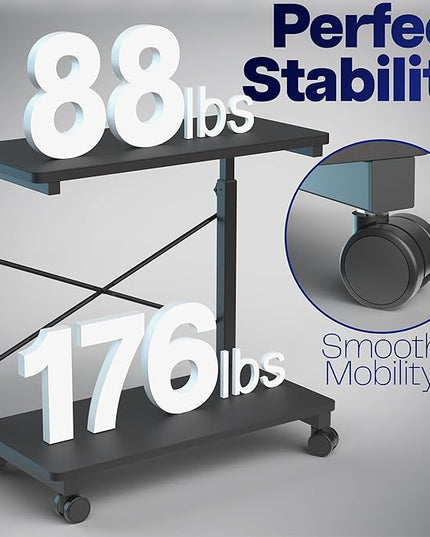 VIVO Large Mobile Adjustable 2-Tier PC Stand, Premium Gaming CPU Computer Tower and Mouse Storage, Rolling Floor Cart, Locking Caster Wheels, Black, CART-PC03P