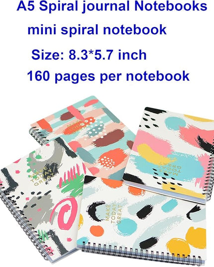 Yansanido Spiral Notebook, 4 Pcs A5 Thick Graffiti Design Hardcover 8mm Ruled 4 Color 80 Sheets -160 Pages Journals for Study and Notes (Colorful)