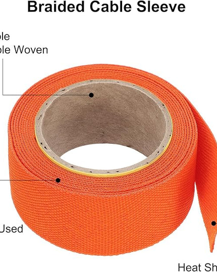 MECCANIXITY Braided Cable Sleeves Heat Shrinkable Fabric Sleeving, 1" 10ft Orange 2:1 Ratio Heat Shrinkable Cord Protector for Harness Cable, Network Cable Protection, Cable Management