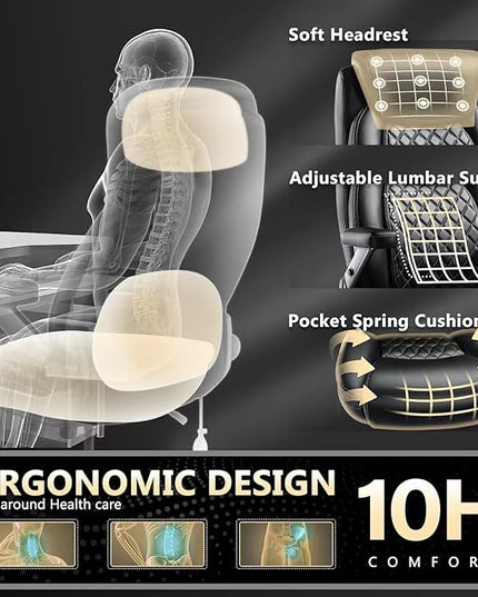 600LBS Large Heavy Duty Office Chair with 5D Flip Arms,Comfy Big and Tall Executive Office Desk Chair with Pocket Spring Cushion,High Back Computer Chair with Lumbar Support,Dual Rubber Wheel