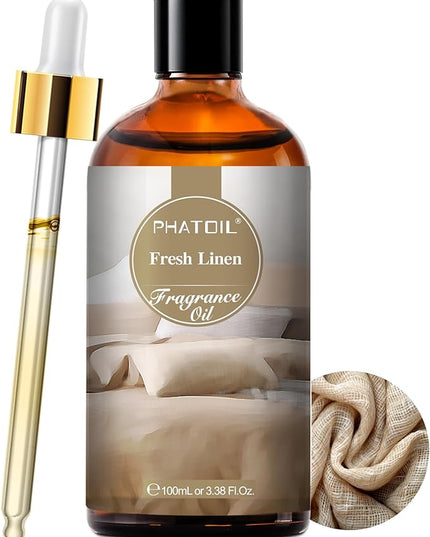 100ML/3.38fl.oz Fresh Linen Fragrance Oils, PHATOIL Fresh Linen Oil for Diffuser, Humidifier, Scented Oils for DIY Soap, Candle Making with Premium Glass Dropper