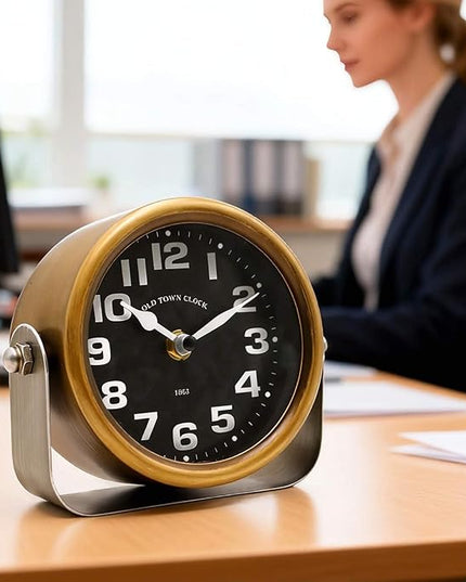 YOUKI Vintage Steampunk Desk Shelf Clocks,Mantle Clock,Decorative Battery Operated Table Top Clock,Quiet Non-Ticking,Small Clocks for Living Room,Bedroom,Office