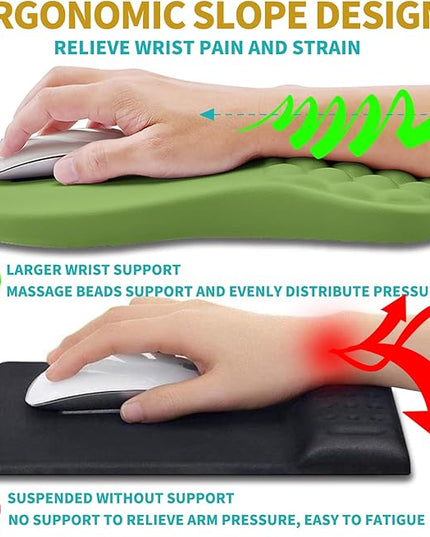 Hokafenle 2 in 1 Ergonomic Mouse Pad Wrist Support & Wrist Rest for Computer Keyboard Set, with Relieve Carpal Tunnel Pain Massage Bulge and Full Memory Gel Design (2In1 Set, Grass Green)