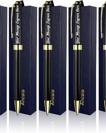 Ancolo Personalized Business Pens - Black Ink with 10 Extras Refills 5 Gift Boxed - Custom with Your Name or Message, Perfect for Students/Teacher/Manager/Lawyer/Professor 5PCS/Pack