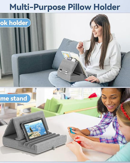 KDD Tablet Pillow Holder, Foldable iPad Stand for Lap, Bed and Desk -Tablet Soft Pad Dock with Pocket & Stylus Mount Compatible with iPad Pro 12.9, 10.5, 9.7 Air Mini 6 5 4 3, Galaxy Tab, E-Reader