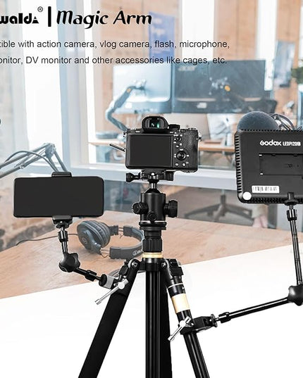 20" Magic Arm Clamp Kit with 1/4" & 3/8" Thread Clamp,Adjustable Friction arm- Articulating arm,with/Phone Clip/Tripod Mount Adapter,for Action Camera/DSLR/LCD Monitor/LED Lights/Cell Phone
