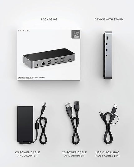 Satechi 13 in 1 Triple 4K USB C Docking Station, 100W Charging, 2 DP, 3 HDMI, 2 USB C, 3 USB-A, Gigabit Ethernet, and Audio Jack for Mac/Windows, MacBook Air/Pro M5/M4, DisplayLink Required