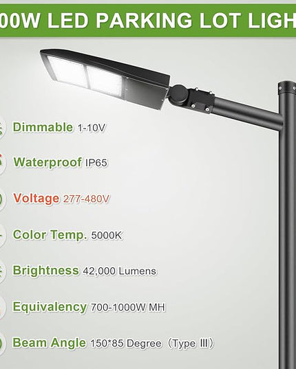 480V 300W LED Shoebox Street Light, 42000LM LED Area Pole Fixture for Parking Lot, IP65 Outdoor Commercial Area Road Light 5000K DLC UL Certified
