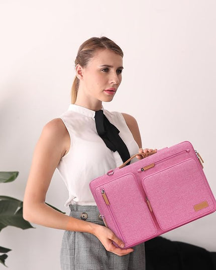 MOSISO 360 Protective Laptop Shoulder Bag,13-13.3 inch Computer Bag Compatible with MacBook, HP, Dell, Lenovo, Asus Notebook,Side Open Messenger Bag with 4 Zipper Pockets&Handle, Rose Red