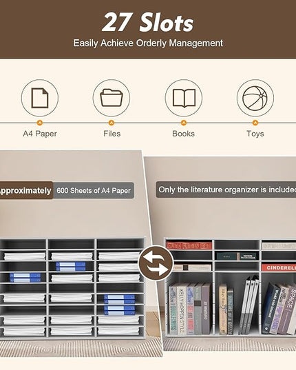 Literature Organizer 27 Slots Compartments Desktop File Sorter Mail Center Paper Storage Cabinet Home & Office Mailbox School Classroom Keepers
