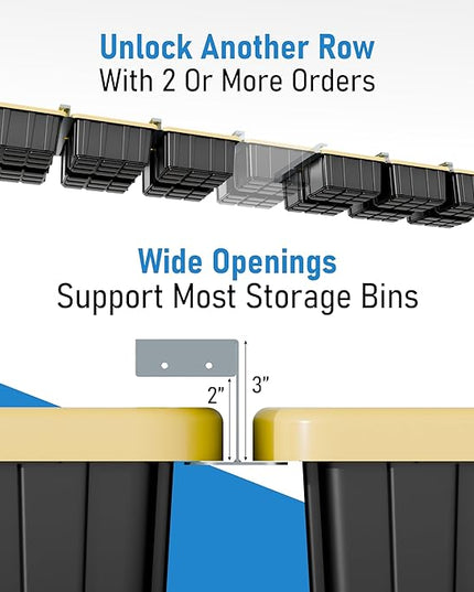 HANDT Overhead Garage Storage Rack, Connectable Heavy Duty Metal Ceiling Rails For Garage Storage Organization Shelving System, Hanging Racks For Tote Containers, Supports Up To 6 Bins, 4 Sets Gray