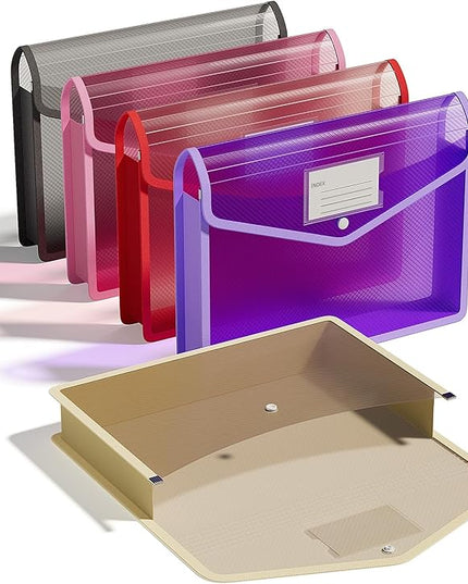 ThinkTex Plastic Expanding File Folder, Transparent envelopes with Snap Closure,No Dividers,Large Capacity,Document Organizer for Receipts, Bills&Taxes,Letter/A4 Size for School/Office/Home-5 Pack