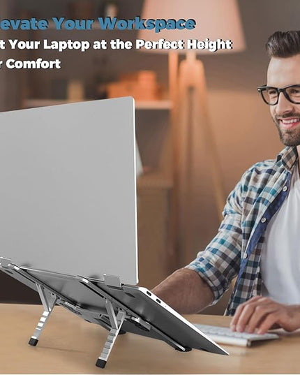 ZenRich Foldable Laptop Stand – Ergonomic Aluminum Riser with 6 Adjustable Heights, Compatible with MacBook, Dell, Asus, HP, Lenovo, Samsung, Razer, MSI (Up to 15.6''), Silver/Black