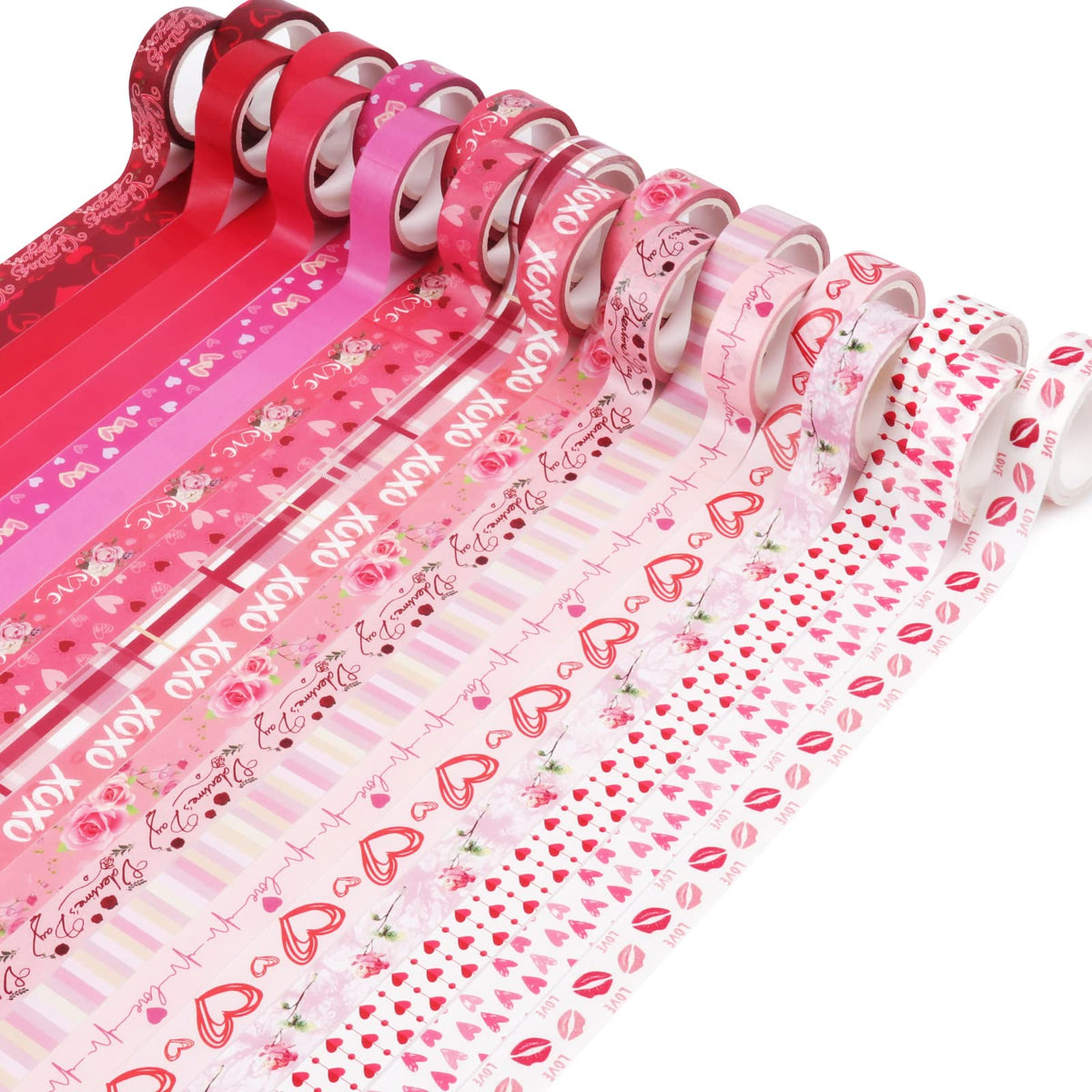 Abilat 20 Rolls Valentine's Day Washi Tape Red Pink Heart Love Masking Tape for Wedding Romantic Scrapbook DIY Craft Valentines Decorative Duct Tape for Journaling Giftwrap Tape Supplies