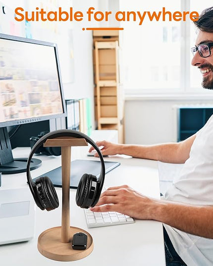 Yookin Wood Headphone Stand Headset Stand for Deak Universal Headphone Holder with Storgae Base Handcrafted Desk Organizer for Gaming Headsets(Beech Wood)