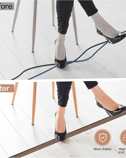 Floor Cord Cover Self Adhesive Cord Hider Floor Extension Cord Covers for Floor Power Cord Protector Cable Management Prevent Cable Trips Cable Cavity 0.59" W x 0.31" H (Smoked Brown Wood, 10Ft)