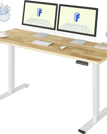 FLEXISPOT E3 Solid Wood Dual Motor 63 x 24 Electric Standing Desk Sit Stand Desk, Holds 220 lbs, Adjustable Height w/Memory Presets, Butcher Block Rubberwood Desktop & White Frame, Ships in 2 Boxes