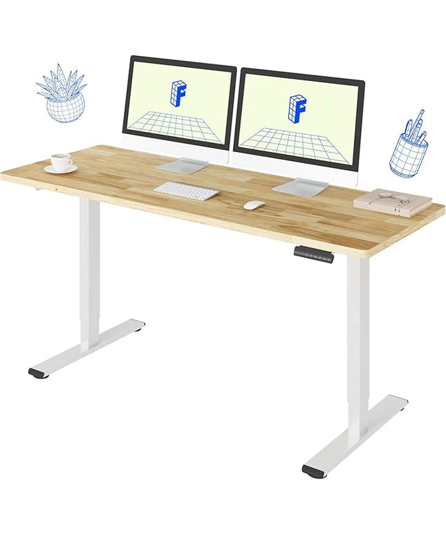 FLEXISPOT E3 Solid Wood Dual Motor 63 x 24 Electric Standing Desk Sit Stand Desk, Holds 220 lbs, Adjustable Height w/Memory Presets, Butcher Block Rubberwood Desktop & White Frame, Ships in 2 Boxes