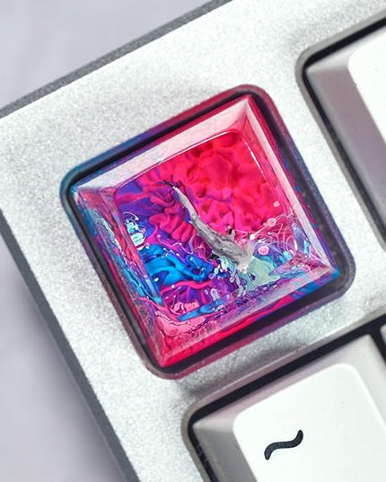 Hammerhead Shark in Pink Blue Ocean Artisan Keycap R1 SA Profile Custom Sea Creatures Keycaps 1U ESC Handmade Gaming Resin Key Cap Cherry MX Switch Compatible Mechanical Keyboard Sea Lover Gift
