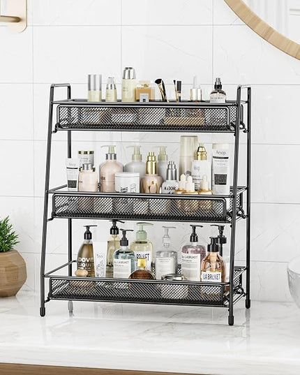 EKNITEY Bathroom Countertop Organizer Rack - 3 Tier Counter Spice Rack Metal Makeup Rack Small Perfume Vanity Organizer for Sink/Bedroom/Living Room/Kitchen/Office