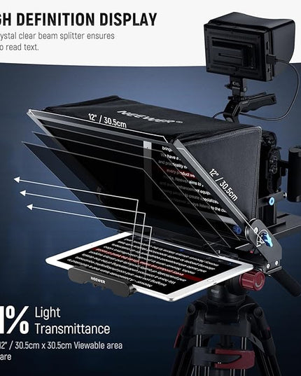 NEEWER Teleprompter X17 II with RT113 Remote/APP Control, 17" HD Beamsplitter All Metal Frame Upgraded Camera Mount QR Plate Compatible with Manfrotto 501PL iPad iPhone, Max Load 44.1Ib, Assembly Free