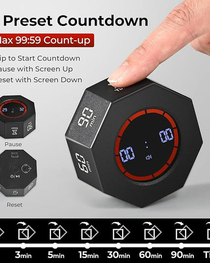 Rechargeable Pomodoro Timer, 8-Angle Auto-Rotating Screen with Gravity Sensor, Digital Timers for Classroom, Small Kitchen Timers for Cooking, Work and Study (Space Gray)