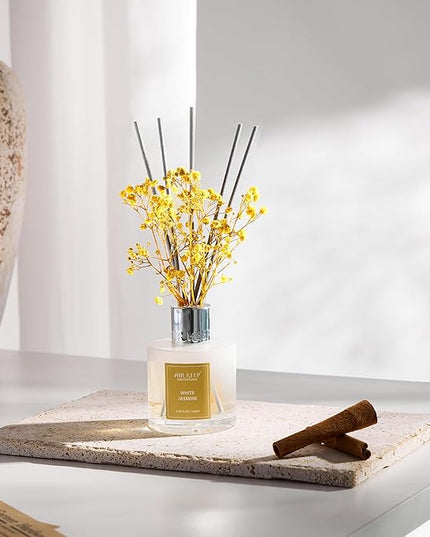 Airkeep Reed Diffuser Set,3.38 fl oz (100 ml) - White Jasmine Oil Diffusers with 8 Reed Sticks, Home Fragrance Reed Diffuser for Bathroom Shelf Decor