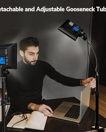 2Pack Streaming Key Light, LED Video Light Dimmable Bi-Color 3200-5600k Video Conference Lighting with Gooseneck Tubes Desk Light for Stream/Podcast/Gaming/Zoom Meetings/Broadcast/YouTube