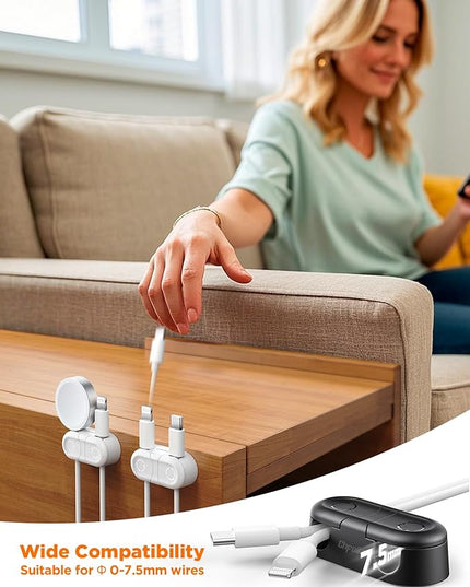 Magnetic Cable Clips - Chfeila 4Pack [Dual Slot] [360°Rotating & Twist-Lock] Cord Management, Adhesive Phone Charging Keeper, Wire Organizer Holder for Nightstand, Home Office Desk Accessories Decor